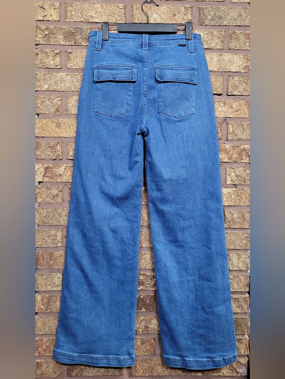 Risen High Rise Wide Leg Cargo Jeans Utility Denim Pants Size 28 Stretch - Picture 7 of 12
